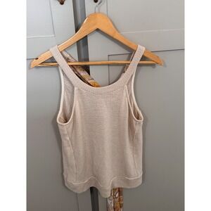 Blu Pepper Womens Cream Knit Tank Top Paisley Scarf Tie Detail Boho Sleeveless S
